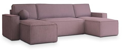 Masseno Ecksofa PESANO P mit Schlaffunktion U-Form, Sofa mit Bettkasten, Wohnzimmersofa, Couch, Soffa, Bettsofa, Couchgarnitur- Lila, POSO 130