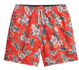Superdry Herren 43cm Lange Badeshorts mit Hawaii-Print Botanisch Rot XXL