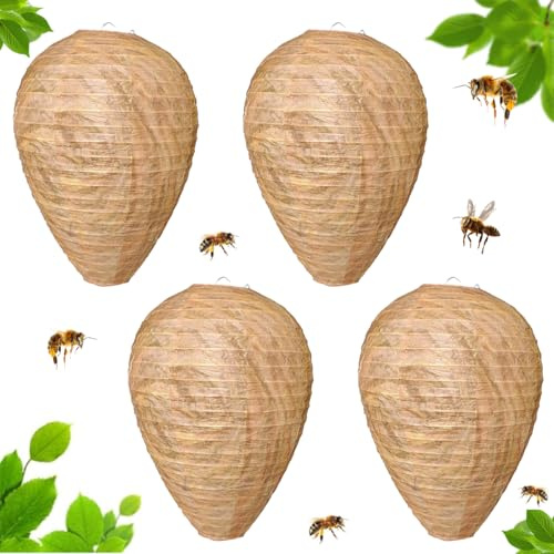4 Stück Wespennest Attrappe, Hornissennest Attrappe, Wespenfalle Künstliches Nest, Aufhängen Künstliche Wespennesterköder, Vertreiben Fernhalten Bienen, Anti Wespen Abwehr für Haus und Garten