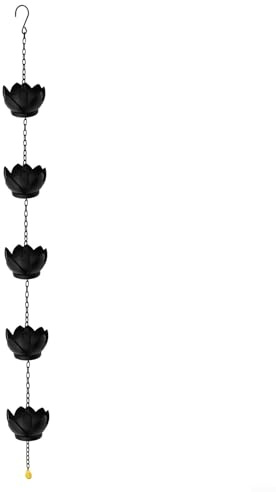 Eawfgtuw Lotus Regenkette Garten Deko Wetterbeständige Kette Outdoor Wasserablaufsystem 5-Lotus Design Metall Hängende Kette Lang Gelb Gartenzubehör