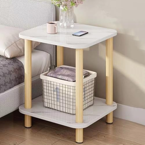 Yinghesheng Side Table for Small Spaces, 2 Tier End Table with Storage Shelf, Small Narrow Thin End Table Bedside Table,Nightstand for Hallway,Living Room, Bedroom, Farmhouse, No-Tool Assembly,White