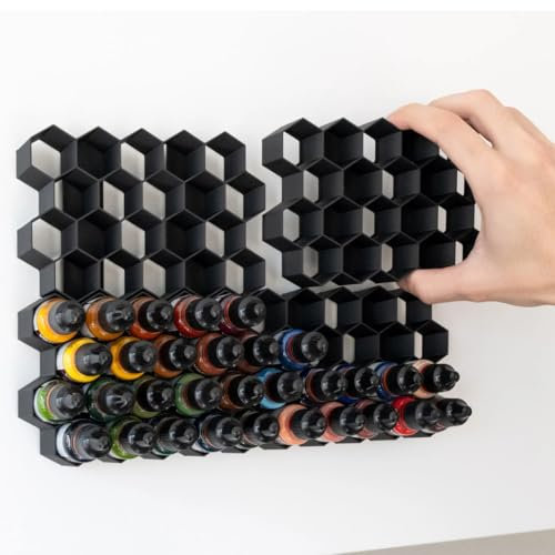 Hex Wall Paint Dropper Bottle Holder | Army Painter, Vallejo, Green Stuff World | Organization for Acrylic Paints 17ml and 18ml | Stick-on (1)