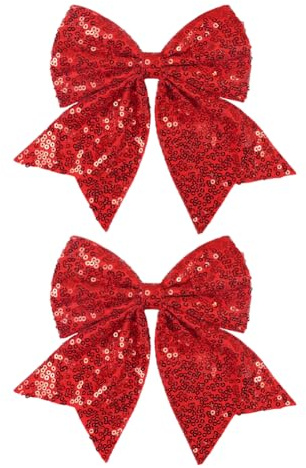 2 Stück große Glitzer-Haarspangen, große Pailletten, Haarschleifen, glitzernde Schleife, Haarnadeln, dekorative glitzernde Haarnadeln, Cheerleader-Zubehör für Urlaub, Festival, Rot