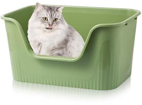 Exquilnova 44 X 38 X 22CM Large Cat Litter Trays,Open Cat Litter Boxes with High Sided,Low Entry,Uncovered High Sides Cats Tray for Kitten,Rabbit,Guinea Pig,Easy to Clean(Green,44 X 38 X 22CM)