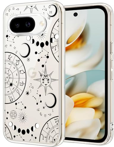 Unov Hülle für Pixel 9a, Handyhülle Klar mit Motiv, Tierkreis Galaxie | Transparente Schlank Guter Halt, Rutschfest Prägung Muster, Stoßfest Schützende, Erhöhter Kameraschutz, Kratzfest Weich TPU