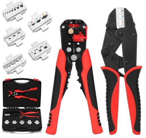 CASOMAN 6 in 1 Crimping Tool Kit and Wire Stripper Set, 6 PCS Interchangeable Jaw Sizes, Multi-Purpose Wire Crimper Tool - Ideal for Crimping, Wiring, Heat Shrink, Non-Insulated connectors