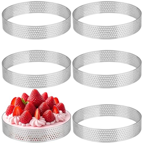 Teokantz 6 Stück Ø 10 cm Dessertringe, 430 Edelstahl Tartelette Förmchen, Perforierter Crumpet Rings, Backringe für Torten Gebäck Minikuchen Mini-Pizzen Muffins