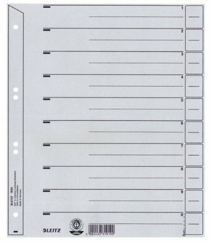 Leitz 16500085 Trennblatt, A4, Karton, Überbreite, grau, (grau, 300er)