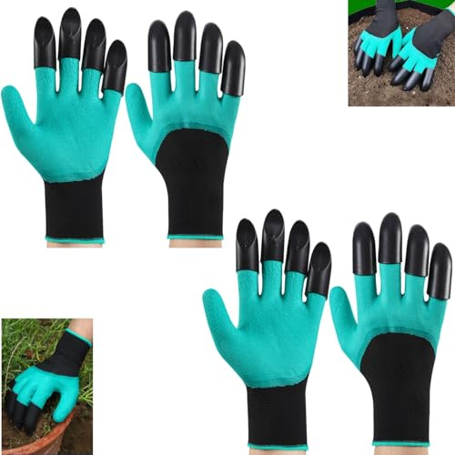 Wuyue Hua 2er-Set Gartenhandschuhe mit Krallen für Herren und Damen, wasserdichte Gartenhandschuhe zum Graben, Pflanzen, Landwirtschaft, Arbeitshandschuhe mit 8 Krallen, beste Wahl für den Garten