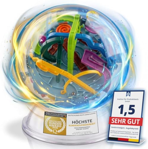 GOODS+GADGETS® 3D Kugellabyrinth 138 Hindernisse Kugelspiel 18cm Pro | Fördert Konzentration, Kugel-Labyrinth Geschicklichkeitsspiel, 18cm Magic Maze Puzzle Ball, Kunststoff, ab 36 Monaten