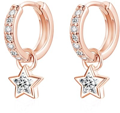 Zecimi Silver Hoop Earrings for Women, 12mm 925 Silver Star Huggie Earrings | Drop Earrings with Green Fuchsia Pink Purple Sapphire Zirconia, 12mm Small Hypoallergenic Sleeper Earrings for Girls Kids