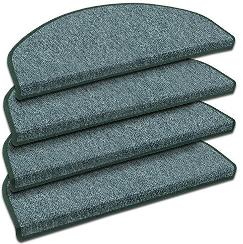 Floordirekt 15x Treppenstufen Matten, Stufenmatten innen für Treppe, Treppenteppich, selbstklebend, Teppich für Treppenstufen, Treppenschutz, Stufenteppich (London, Grün, 56 x 19 cm, Halbrund)