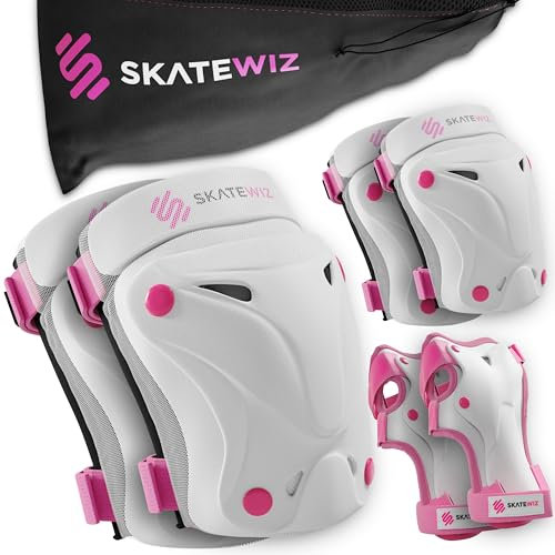 SKATEWIZ Protecciones Patines Niña - Rodilleras Niño, Protecciones Patines Niño - Rodilleras Patines Niña, Rodilleras Niña - Rodilleras Patinaje Niña - Protect-1 Talla m Rosa