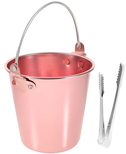 HEMOTON Eiseimer Eiskübel Eiswürfelbehälter Aluminiumlegierung Mini Eimer mit Eiszange 1,25 L Eisbehälter Party Süßigkeiten Bonbons Pommes Frites Behälter Blumeneimer Kupfer