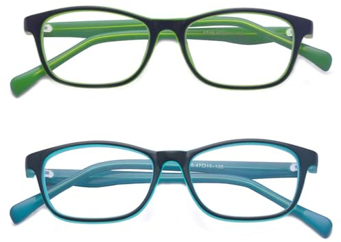 ALWAYSUV 2 Pack Kids Blue Light Blocking Glasses, Anti-Eye Strain Computer Glasses for Children, Transparent Lens, Lightweight & Durable