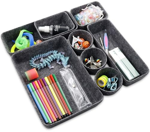 8 Stück Schubladen Organizer,Ordnungssystem Aus Filz,Schreibtisch Schubladen Organizer,Bade Make-up Organizer,Waschbare Aufbewahrungsbox,Faltbar Aufbewahrungskorb Aus Filz Dunkelgrau