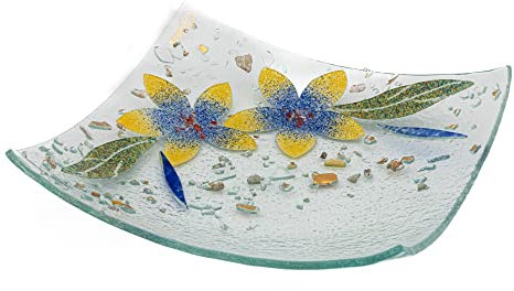 Sospiri Venezia Bandeja de Tocador de Vidrio de Murano con Decoración Floral, Centro de Mesa, Decoración para el Hogar, Idea de Regalo, Hecha a Mano en Italia (19x19 cm, Cuadrada)