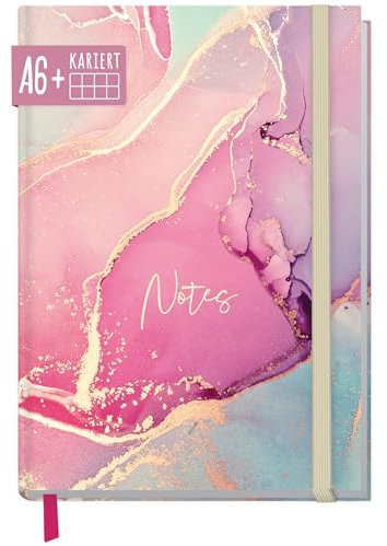 paper&you® Notizbuch kariert A6+ mit Gummiband Silky Pink mit 156 Seiten, 78 Blatt - Notizheft, Bullet Journal, Tagebuch - nachhaltig & klimafreundlich