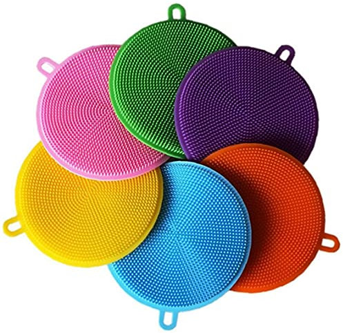 Onsinic 6er Pack Silikon Dish Sponge Schrubber Silikon-Scrubber Schwämme Küche Gemüsebürste Haushaltsreinigungsschwamm Küchenaccessoires Food Grade Küchenbedarf Pinsel, 12×11cm