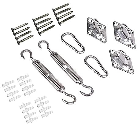 Trade-Shop Sonnensegel Zubehör Befestigungs Set Dreieck/Wandhalter, Spannschrauben, Karabinerhaken, Schrauben, Dübel