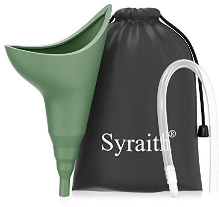 Syraith Weibliches Urinal Frauen Tragbares Uriniergerät PIPI Trichter Sie Steht Wiederverwendbare Silikontasse Notfalltoilette Kommt mit Einem Verlängerungsrohr und Einer Wasserdichten Tasche