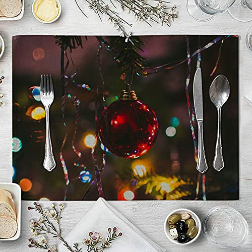 Banemi Platzdeckchen XXL Abwaschbar Xmas, Tischsets 4er Roter Ball Platzsets für den Feiertagstisch 32X42cm