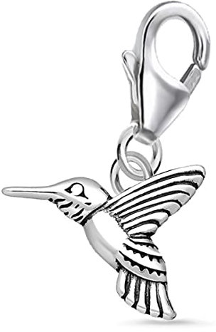 Goldene Hufeisen Charm Anhänger Vogel 925 Sterling Silber Karabiner Kolibri