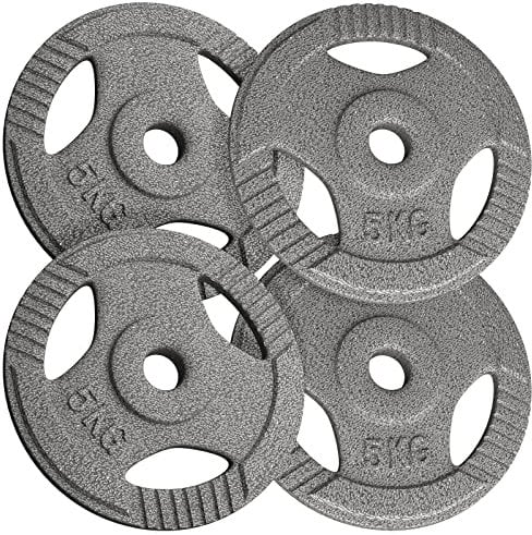 Physionics® Hantelscheiben Set - 1x5/2x5/4x5/6x5/1x10/2x10/4x10/6x10 kg, aus Gusseisen, mit Griff, 31mm Bohrung, für Langhantel/Kurzhantel - Gewichtsscheiben Guss, Gewichte Scheiben Set (4x5kg (20kg))