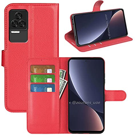 Fertuo Coque pour POCO F4 5G, Antichoc Portefeuille Étui Housse en Cuir à Rabat Flip Cover Case avec Silicone Bumper, Porte Carte, Béquille, Boucle Magnétique pour POCO F4 5G, Rouge