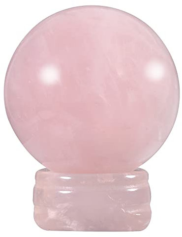 mookaitedecor Natural Rose Quartz Crystal Ball Sphere with Stone Stand, Polished Carved Stone Figurine for Office Desk Top Home Decor Feng Shui, Sphere Diameter 1.5”