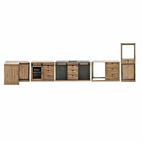 Loberon Küche 5er Set Oakland, Industrial Style, 5 Flexibel Kombinierbare Module, mit Sägerauer Oberfläche, viel Stauraum, Küchenzeile, Mangoholz, Eisen, braun/schwarz