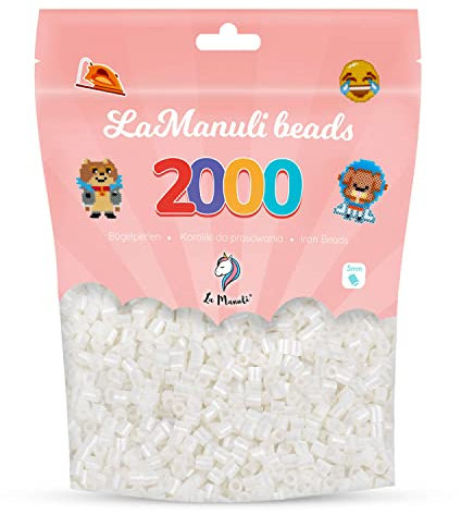 La Manuli Bügelperlen ca. 2000 Stück Midi Perlen Im wiederverschließbaren Beutel | Nachfüllset Bastelperlen Mit jeder Marke Beads kompatibel | 5 mm Steckperlen (Pearl)