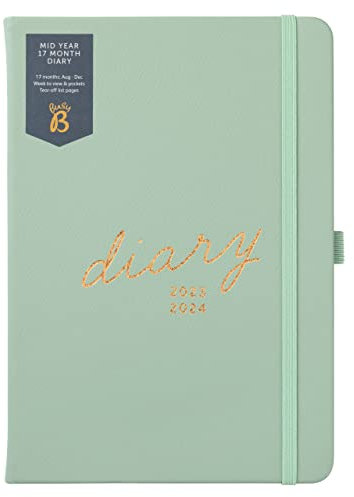 Busy B Mid Year 17 Month Diary August 2023 - Dezember 2024 - Salbei - Kunstleder akademische Tagebuch mit Wochenansicht Planer mit Stifthalter, elastischem Verschlussband und Aufbewahrungstaschen