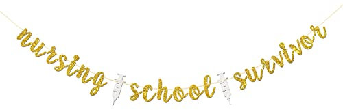 RoadSea Nursing School Survivor Banner – Nurse Grade RN BSN Krankenschwester Schild – Medizinische Krankenschwester Abschluss Party Dekorationen – Gold Glitter