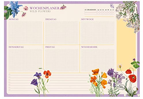 Grupo Erik Wochenplaner Tischkalender Block A3 - Kalender Planer Wild Flowers auf Deutsch - Tischplaner A3 - Tischkalender ohne Datum - Schreibtischunterlage Papier