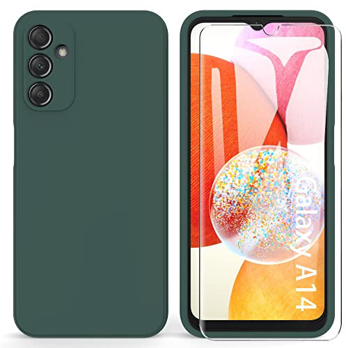 ARRYNN Hülle für Samsung Galaxy A14 4G / 5G + Schutzfolie,Handyhülle Liquid Silikon TPU Case Cover Schutzhülle für Samsung Galaxy A14 4G / 5G - Dunkelgrün