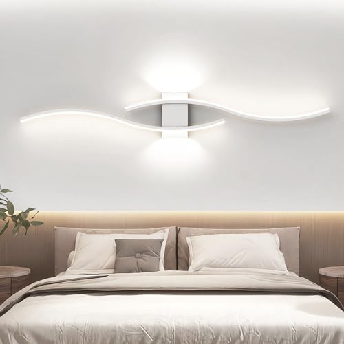 J.SUNUN LED Wandlampe Innen Modern Lang (100cm) - 35W Lineare Wandleuchte in Weiß - 2800 Lumen Kaltweiß 6000K - Design Flurlampe & Wohnzimmerbeleuchtung