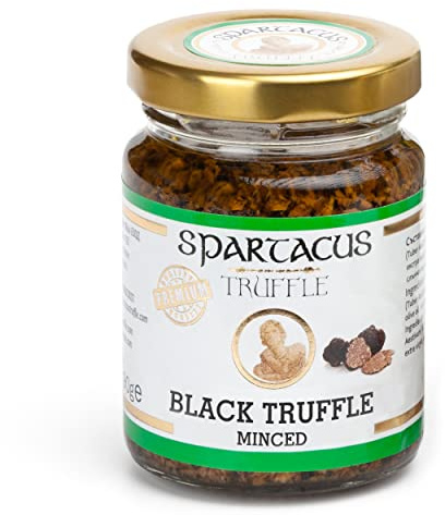 Spartacus Truffle Truffe Noire Hachée 90 g Gourmet Premium Bocal | Tuber aestivum récolté à la main, 3 ingrédients, sans additifs ni conservateurs, végétalien, sans gluten, 60-65 g de truffe
