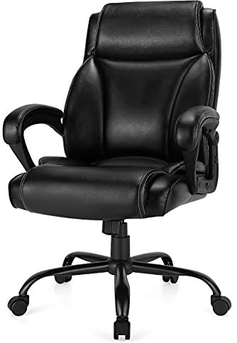 CASART PU Leather Office Chair, 300/400/500LBS Big and Tall Executive Chair with Rocking Backrest&Armrest, Heavy Duty Metal Base, Height Adjustable Computer Desk Chair for Home Working (400LBS, Black)