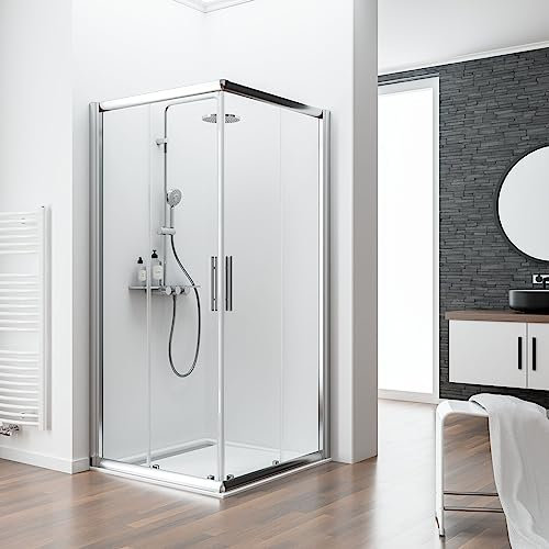 Schulte cabine de douche accès d'angle 80 x 80 x 185 cm, 2 portes coulissantes, profilé aspect chromé, 4 verres de sécurité 6 mm, plage de réglage 78.5-80.5 cm, largeur d'accès 38 cm