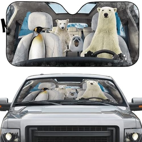 452 Auto Windschutzscheiben Abdeckung Lustige Tiere Pinguin Und Bär Linkslenker Frontscheibenabdeckung Wasserbeständig Auto Sonnenschutz Für Lastwagen Geländewagen Meisten Fahrzeuge