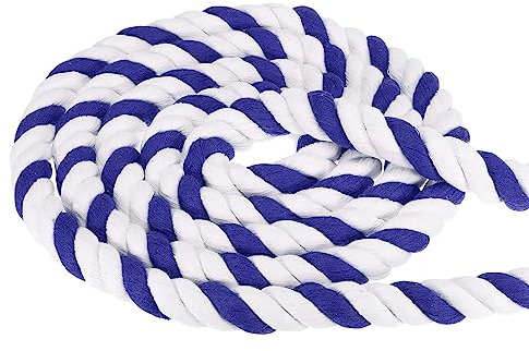 PATIKIL 1 Inch x 15 Feet Natural Twisted Cotton Rope, 3 Strand Tug of War Rope with Sealing Tape for Craft Railings Home Decor, Blue White