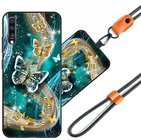 JEZSTHAI Handyhülle Kompatibel mit Samsung Galaxy A70 Hülle Silikon Dünn mit Muster Design,Weiche Flexibel Stoßfeste Schutzhülle mit Handykette & Handykordel zum Umhängen,Nr.A04