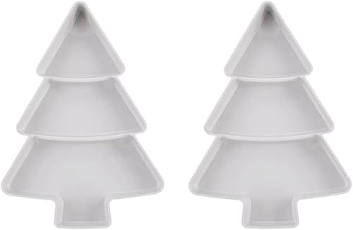 MHFOOU 2Pcs Christmas Tree Shaped Dish Plate, Plastic Divided Appetizer Serving Tray, 3 Compartment Multifunction Food Serving Platter for Christmas Holiday Party Supplies