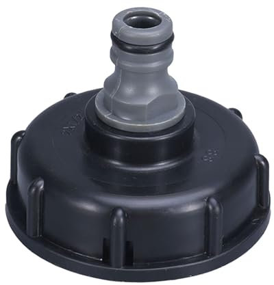 IBC Tankdeckel Adapter,IBC Adapter Kappe,IBC verbinder,IBC container zubehör,S60x6,1/2 Schnuller-Ventiladapter,Geeignet für den Anschluss von Gartenschläuchen,IBC-Wassertanks (Schwarz*1Stück)