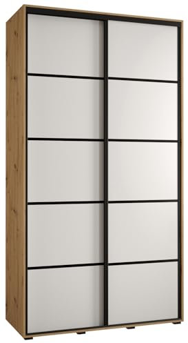 MEBLE KRYSPOL Davos 4 140 Schrank mit Zwei Schiebetüren für Schlafzimmer - Moderner Kleiderschrank mit Kleiderstange und Regalen - 235,2x140x60 cm - Artisan Weiß Schwarz