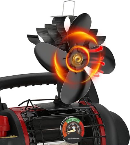 XTIMES Stove Fan for Buddy Heater Wood Stove Fan Heat Powered Fireplace Fan with Magnetic Thermometer Thermoelectric Fan Eco Fan for Wood Burning Stove/Pellet/Log Burner