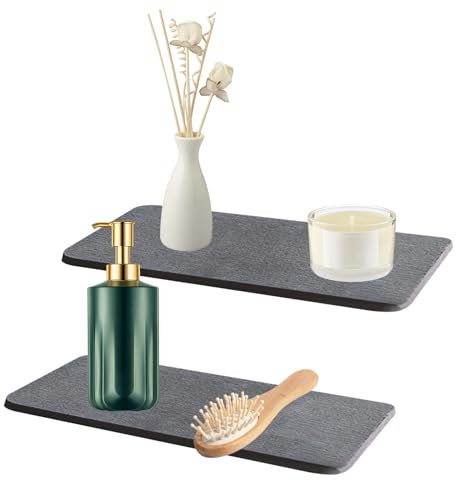 Lot de 2 Plateau en pierre absorbant l'eau pour évier, organisateur d'évier, tapis de séchage rapide instantané pour le comptoir de cuisine, dessous de verre antidérapant en diatomite