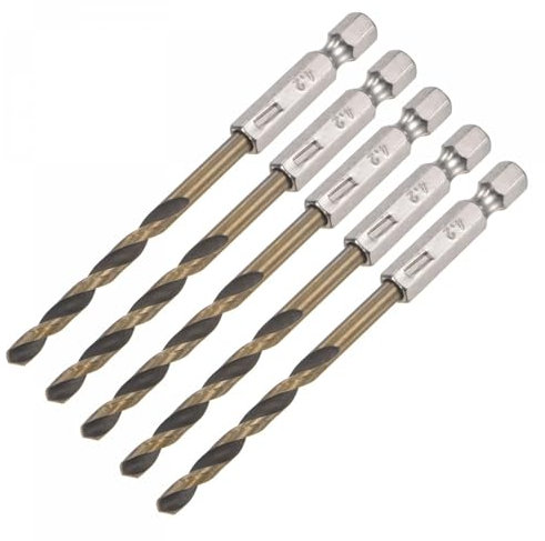 TA-VIGOR 5Pcs 4.2mm Hex Shank Twist Drill Bit Set, 1/4 Inch Shank HSS High Speed Steel Drill Bit Set Quick Change Twist Drill Bits for Woodworking, Plastic and Metal