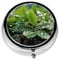 Grass and Water Drops Print Round Pill Box Cute Mini Metal Pill Case with 3 Compartment Portable Travel Pillbox Medicine Organizer for Pocket Wallet